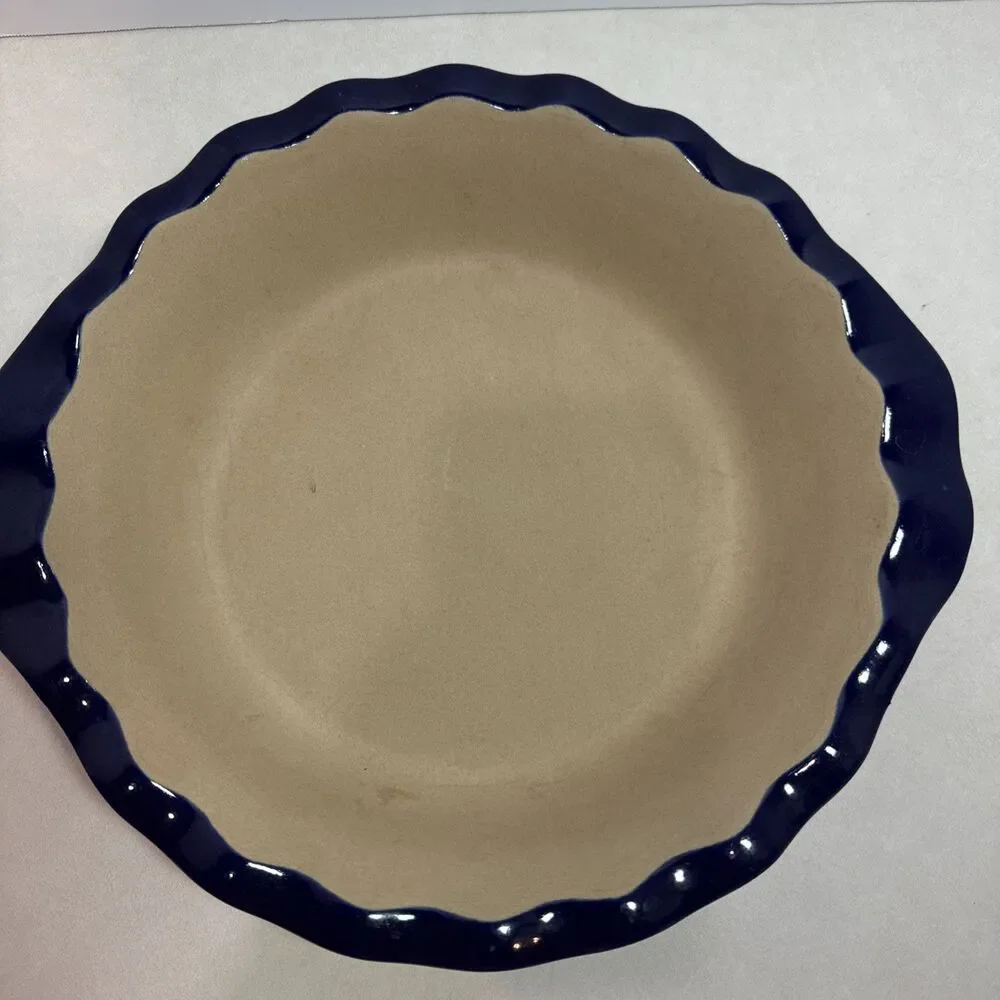Cobalt Blue Pampered Chef New Traditions Stoneware Pie Plate Pan 9in - Picture 3 of 4